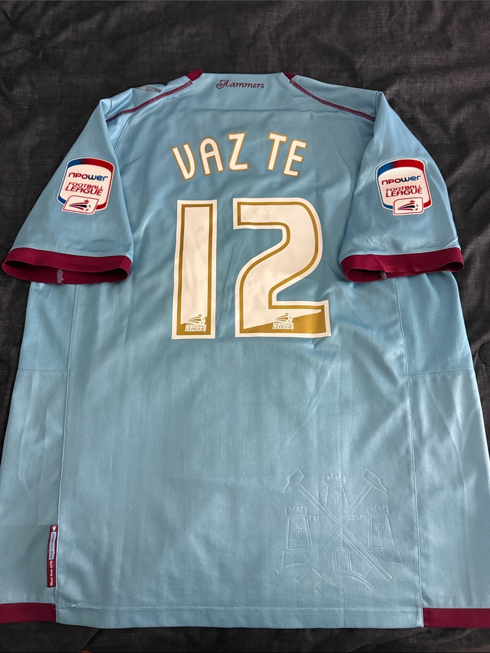 VINTAGE West Ham United #12 Ricardo Vaz Te 2011-12 Macron 2nd Division Away Kit
